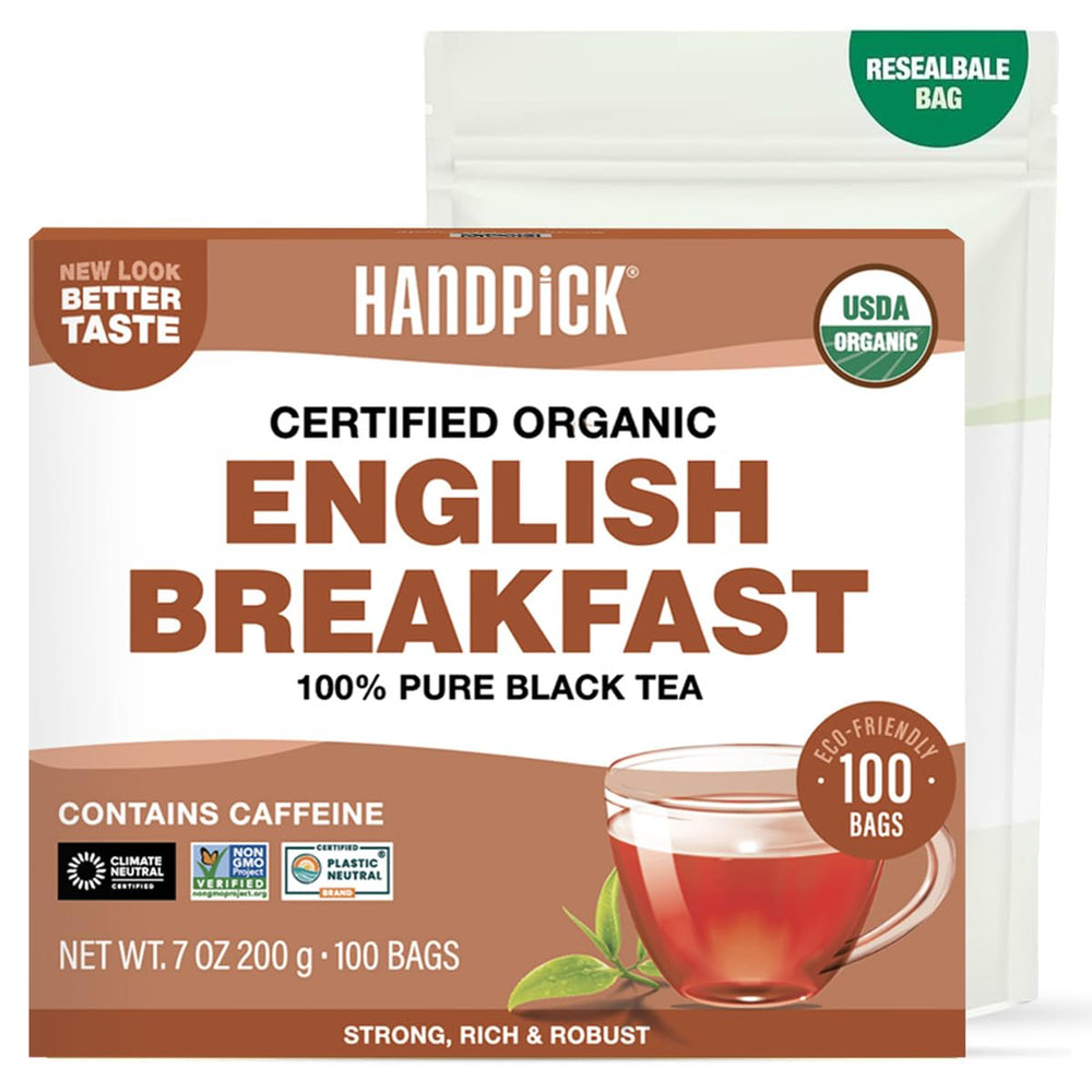 HANDPICK English Breakfast tea bags in a pack offer a bold morning boost.