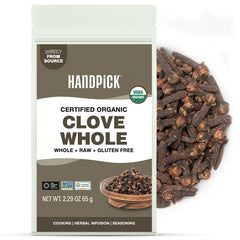 HANDPICK Organic Cloves Whole packaging shows premium spice for versatile cooking.