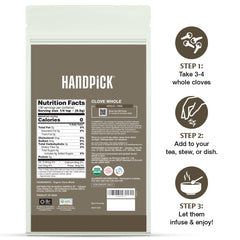 HANDPICK Organic Cloves Whole resealable pouch keeps freshness for busy kitchens.