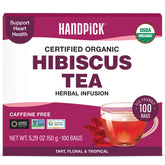 HANDPICK Organic Hibiscus Tea Bags on display, ready for a refreshing brew