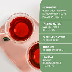 HANDPICK peach blend close-up highlights hibiscus and spices for vibrant taste.