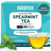 HANDPICK spearmint tea bags round-pack front view for convenient daily brewing.