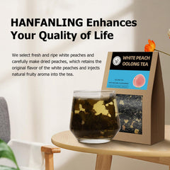 HANFANGLING White Peach Oolong Tea brewed cup shows smooth, mellow finish.