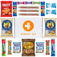 Hangry Kit Mega Care Pack variety snacks including crackers, cookies, gummies, and chips for everyday snacking.