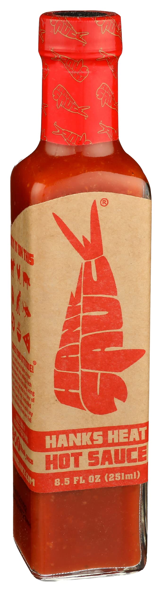 Hank's Heat hot sauce bottle side view highlighting bold, versatile flavor for meals.