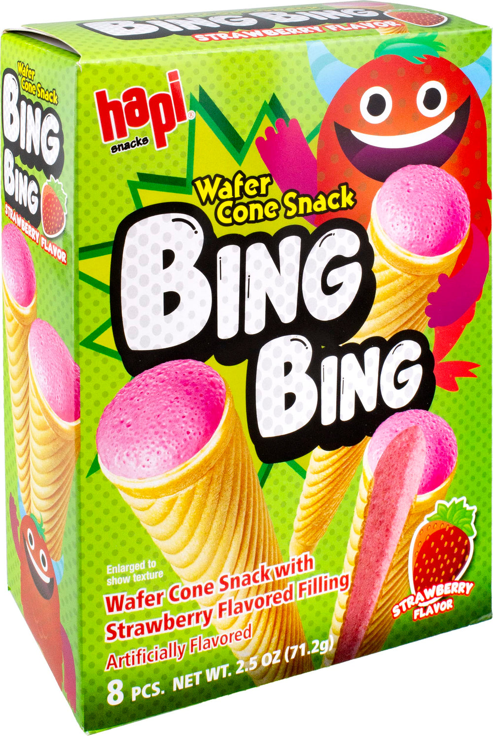 HAPI Bing Bing cone snack with strawberry filling, a crispy treat for snacking anytime.