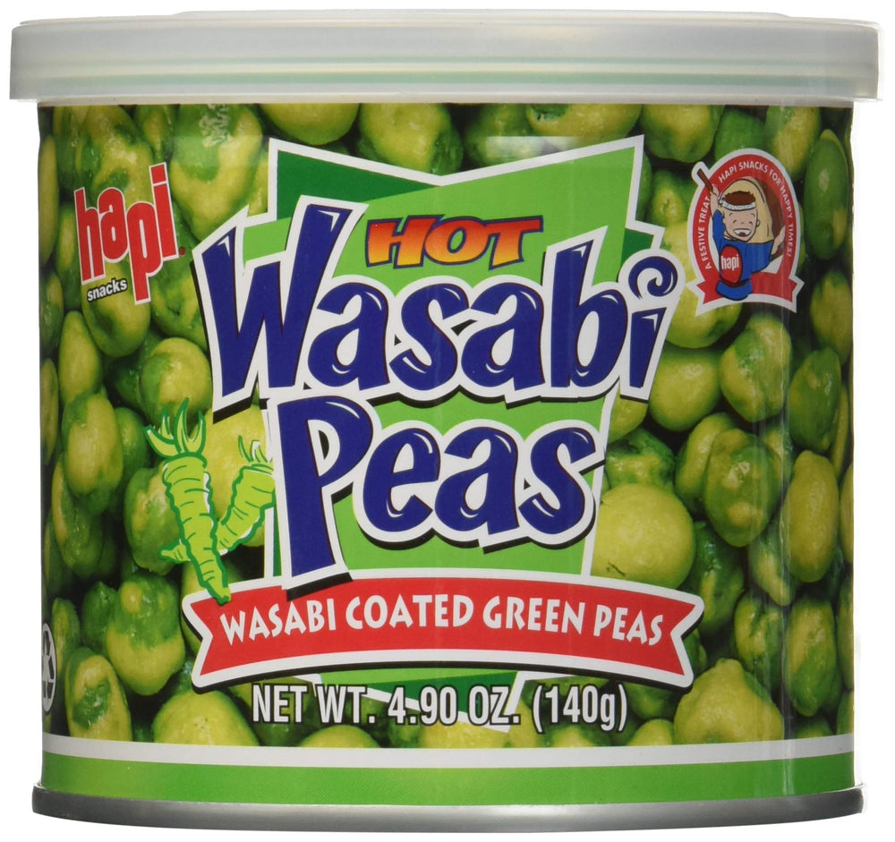 HAPI Wasabi Hot Green Peas front view highlights vibrant wasabi seasoning and crunchy texture