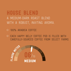 Happy Belly Arabica beans aroma delivering smooth, balanced flavor.