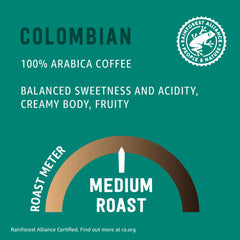 Happy Belly Arabica Colombian pods highlight premium beans for smooth flavor.