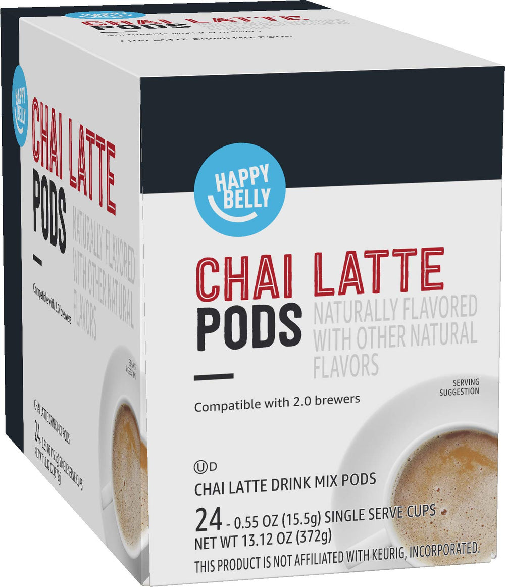 Happy Belly chai latte pods front-pack for quick, convenient chai at home.