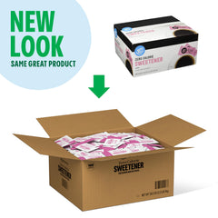 Happy Belly Pink Saccharin packets closeup showing portable sweetener for on-the-go use.