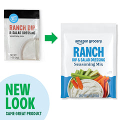 Happy Belly Ranch Dip Mix sprinkled on chips and veggies for flavor.