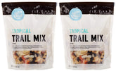 Happy Belly Tropical Trail Mix bag front shows resealable pouches for on-the-go snacking.