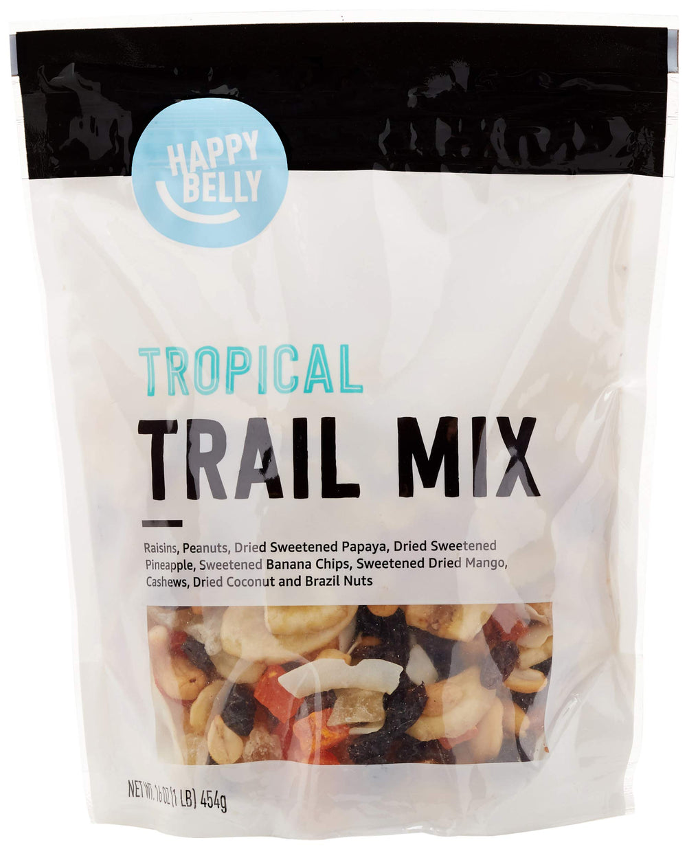 Happy Belly Tropical Trail Mix bag-stand-up keeps snacks fresh on the go