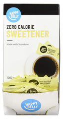 Happy Belly yellow sweetener dissolving in coffee for a smooth, calorie-free lift