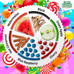 Happy Bites Sweet Roots green apple twists closeup texture shows fruity chewiness.