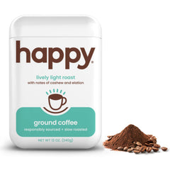 We Are Happy coffee light roast front label detail with cashew notes