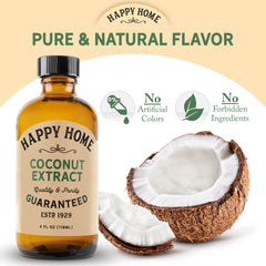 Happy Home coconut flavor pour, showing easy integration into desserts.