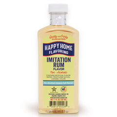 Happy Home imitation cinnamon flavoring bottle shows non-alcoholic spice for baking.