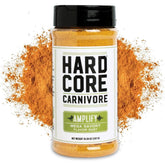 Hardcore Carnivore Amplify front label, a Texas-made umami seasoning for meats and veggies.