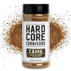 Hardcore Carnivore Camo bottle pour boosts venison and lamb flavor.