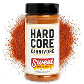 Hardcore Carnivore Sweet BBQ Seasoning shaker ready for backyard grilling