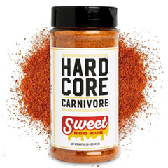 Hardcore Carnivore Sweet BBQ Seasoning shaker ready for backyard grilling