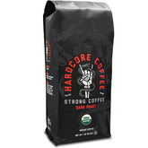 Hardcore Ground Coffee bag showcases premium organic beans for a bold start.