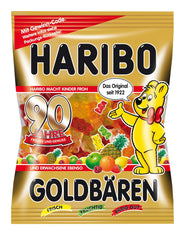 Haribo Goldbaren assorted flavors, bright gummies with glossy finish.
