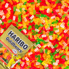 HARIBO Goldbears strawberry flavor close-up with vibrant green gummies.