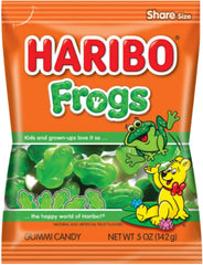 Haribo Gummi Frogs four-pack bags ready for sharing.