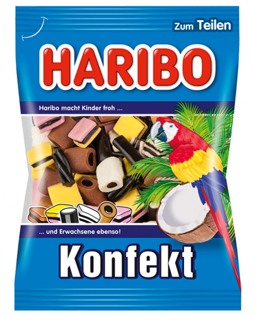 Haribo Konfekt Liquorice soft gummy candies package, ideal for gifting or sharing at gatherings