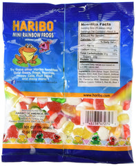 Haribo Mini Rainbow Frogs bag back view, great for sharing at parties.