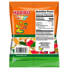 Close-up of HARIBO Mini Rainbow Frogs with vibrant colors for a party snack.