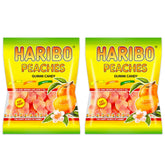 Haribo Peaches Gummi Candy bags—soft, sugar-dusted peach gummies perfect for snacking and sharing.
