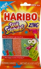 Haribo Sour Streamers bag opening for grab-and-go treats at parties or cinema