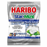 Haribo Starmint intense pack showcases bold mint flavor for post-meal refreshment.