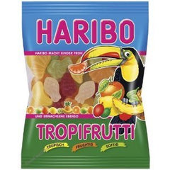 Haribo Tropifrutti 2-pack front view, convenient fruity snack for gatherings and breaks.