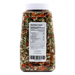 Harmony House Premium Vegetable Soup Mix ingredients closeup, dehydrated vegetables ready for rehydration.