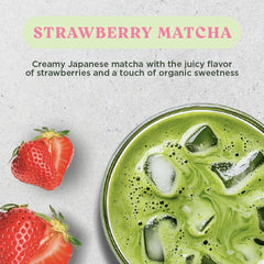 Harmony Proteins matcha strawberry brewed tea cup invites aroma and balanced flavor.