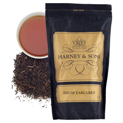 Harney & Sons Decaffeinated Earl Grey loose leaves with bergamot aroma for a calming cup.