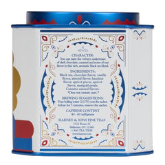 Harney and Sons Nutcracker Blend chocolate almond hazelnut flavors swirl in a cup.