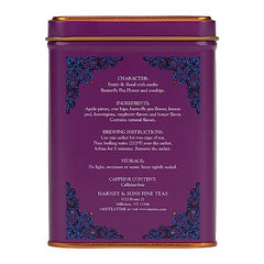 Harney & Sons Indigo Punch hot brew with rosy notes and lemongrass brightness.