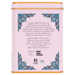 Harney & Sons tin opened to reveal 20 tea sachets for multiple cups.