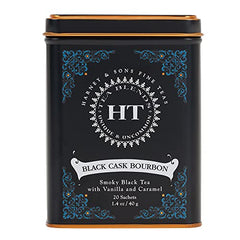 Close-up of Harney & Sons Black Cask Bourbon Tea sachets, smoky aroma ready for steeping.
