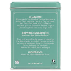 Harney & Sons Cafe Tropical Green Tea sachet close-up capturing vibrant aroma and fruity pineapple flavor.