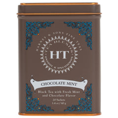 Harney & Sons Chocolate Mint tea tin with rich aroma, ideal after-dinner ritual