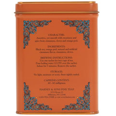 Harney & Sons cinnamon sunset tea sachets in a tin for on-the-go brewing