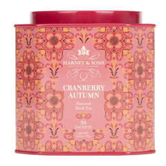 Harney & Sons Cranberry Autumn tin front view, ideal for seasonal gifting