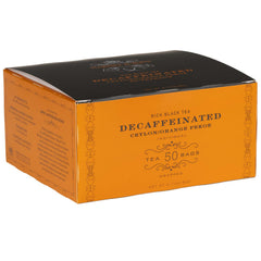 Harney & Sons decaf black tea box front shows premium packaging and rich flavor potential.